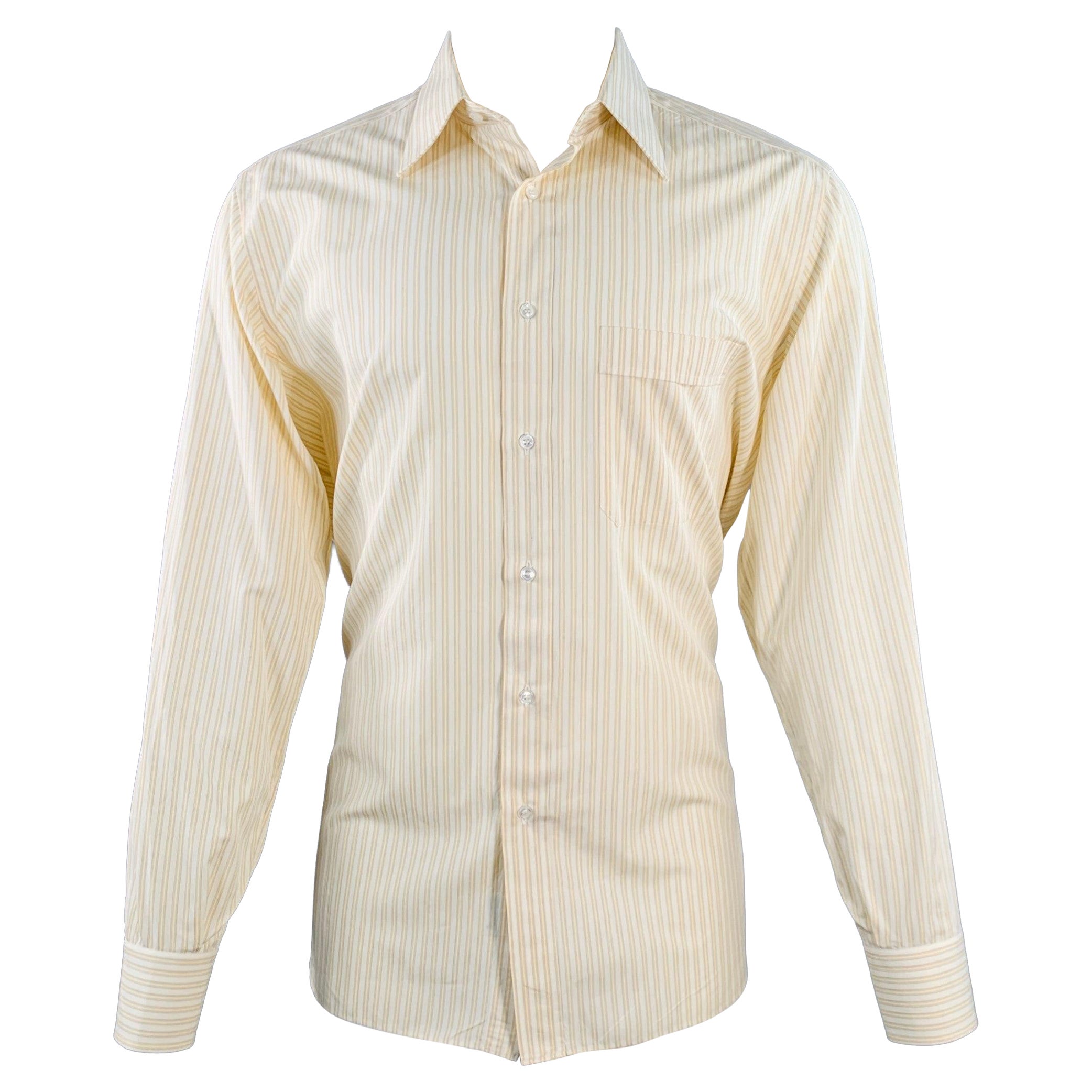 BRIONI Size M Yellow Blue White Stripe Cotton One Pocket Long Sleeve Shirt
