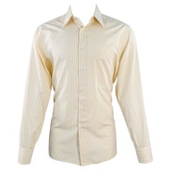 Brioni Size M Yellow Blue White Stripe Cotton One Pocket Long Sleeve Shirt (Chemise à manches longues avec une poche)