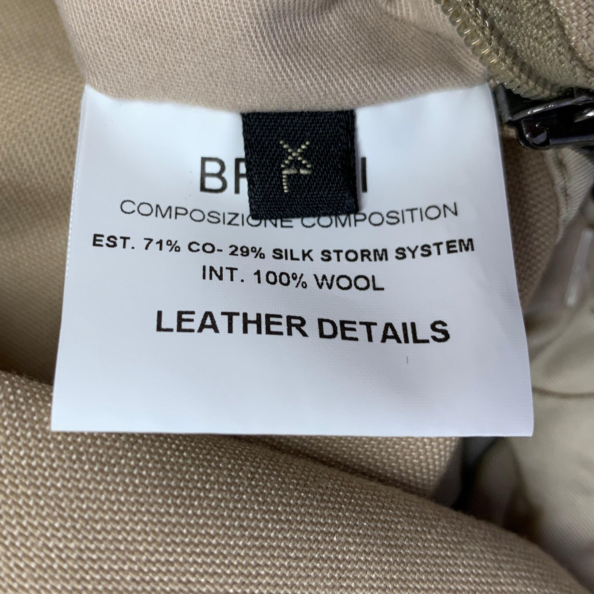 BRIONI Talla XL Abrigo Caqui Algodón Seda Cremallera Botones Sistema Tormenta en venta 4