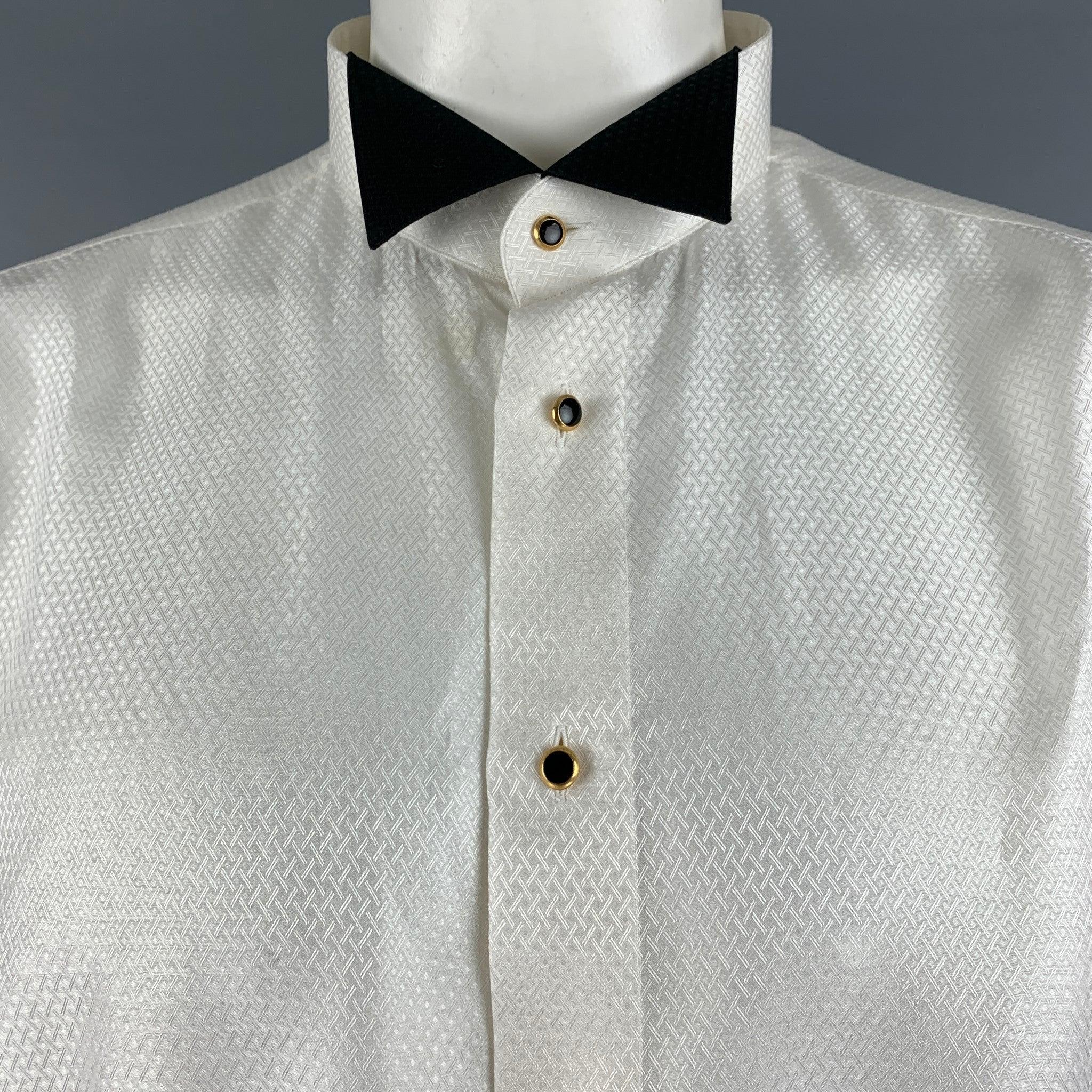 Men's BRIONI Size XL Off White Jacquard Silk Cotton Tuxedo Long Sleeve Shirt For Sale