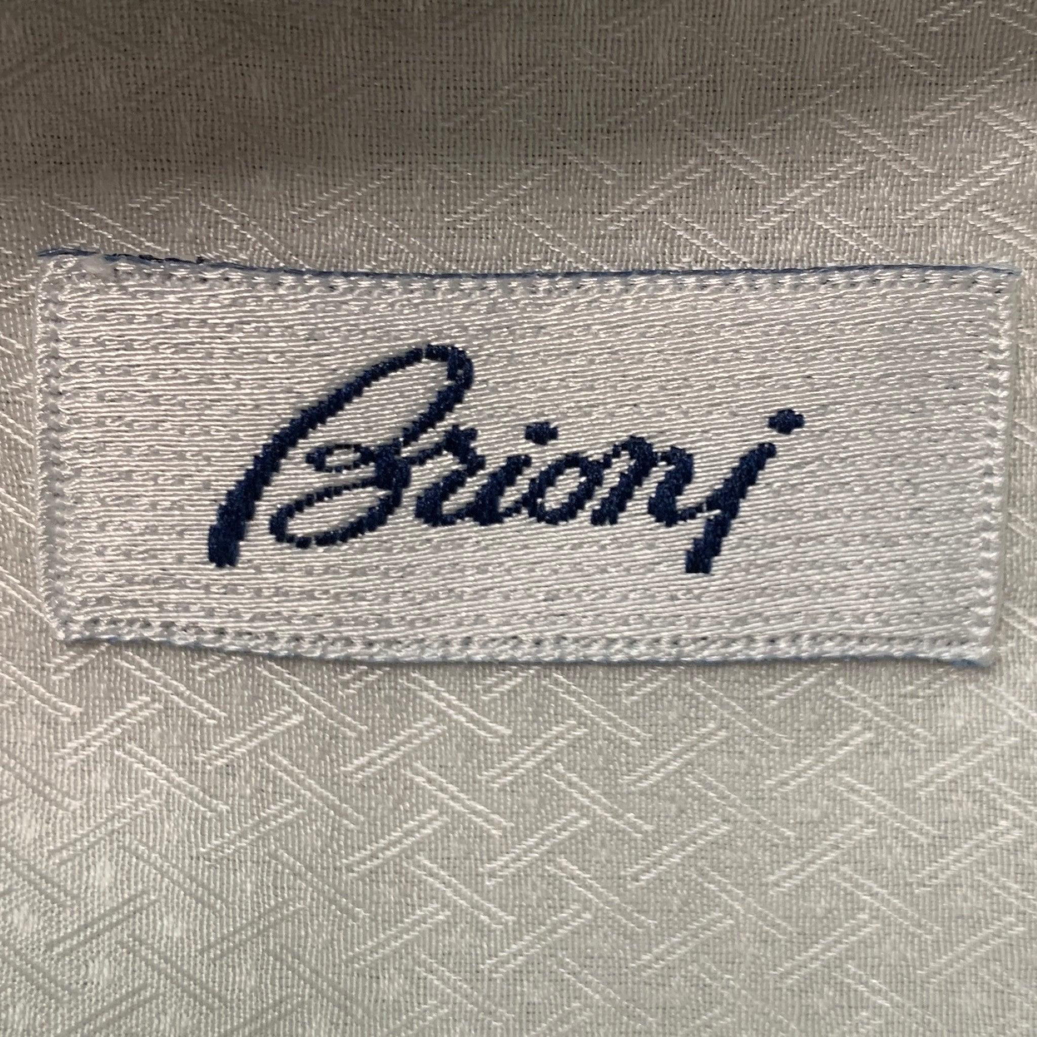 BRIONI Size XL Off White Jacquard Silk Cotton Tuxedo Long Sleeve Shirt For Sale 2
