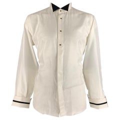BRIONI Size XL Off White Jacquard Silk Cotton Tuxedo Long Sleeve Shirt