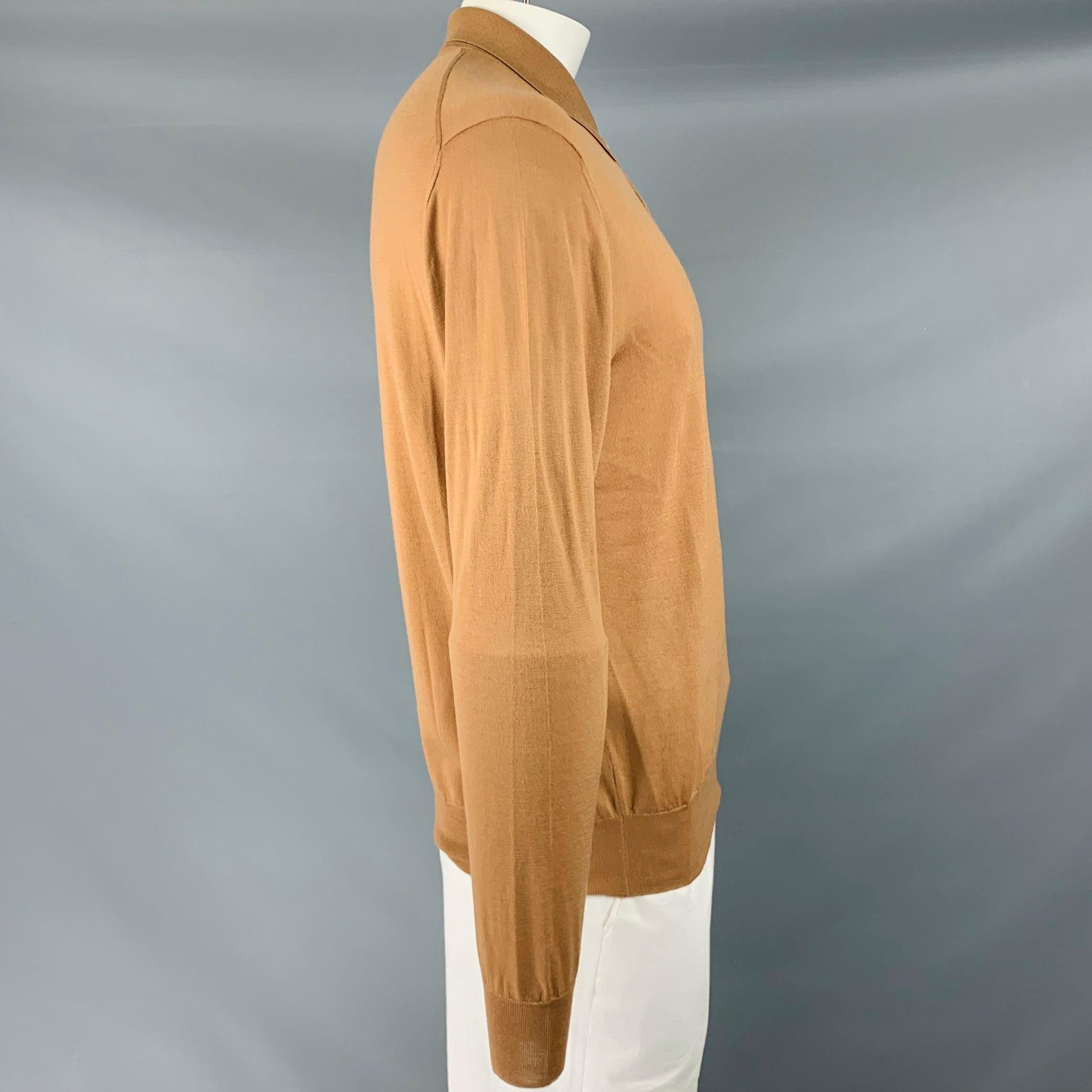 Brown BRIONI Size XL Tan Knit Polo Pullover