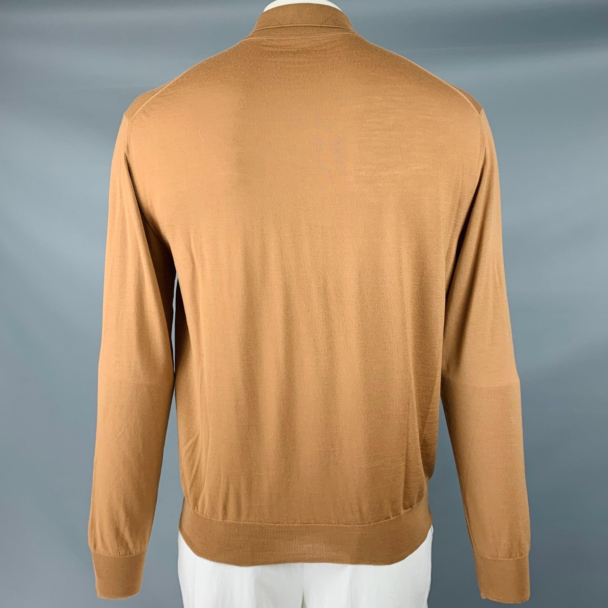 BRIONI Size XL Tan Knit Polo Pullover In Good Condition In San Francisco, CA