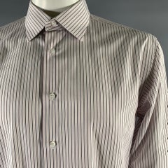 BRIONI Size XL White Brown Pink Stripe Cotton French Cuff Long Sleeve Shirt