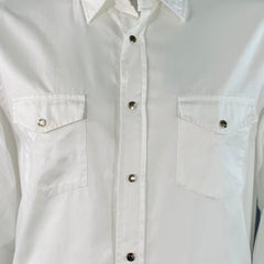 BRIONI Size XL White Cotton Two Pockets Snaps Long Sleeve Shirt