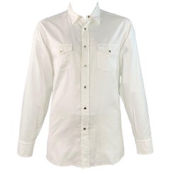 BRIONI Taglia XL Camicia a maniche lunghe in cotone bianco con due tasche e bottoni automatici