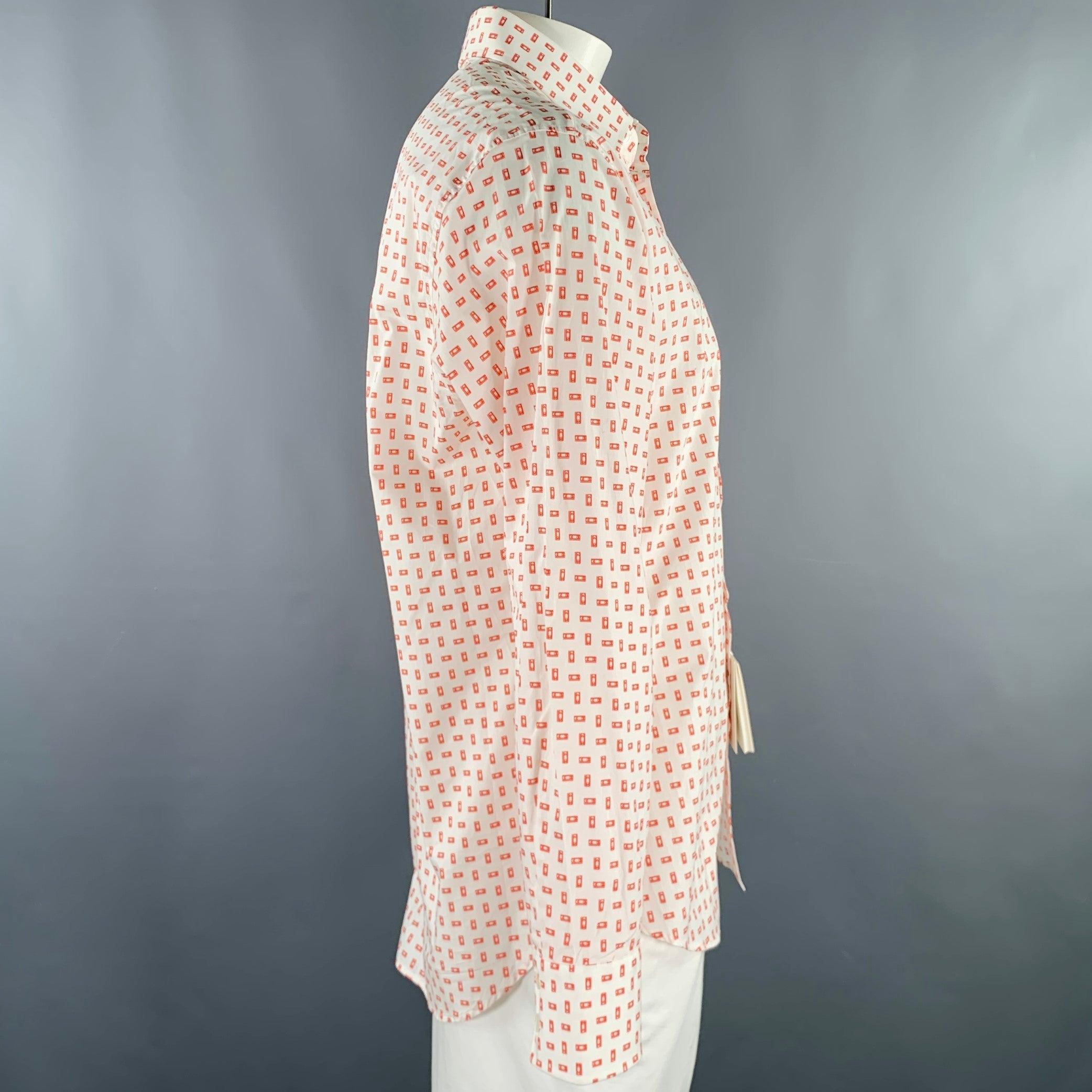 Beige BRIONI Size XL White Red VHS Tape Cotton Long Sleeve Shirt For Sale