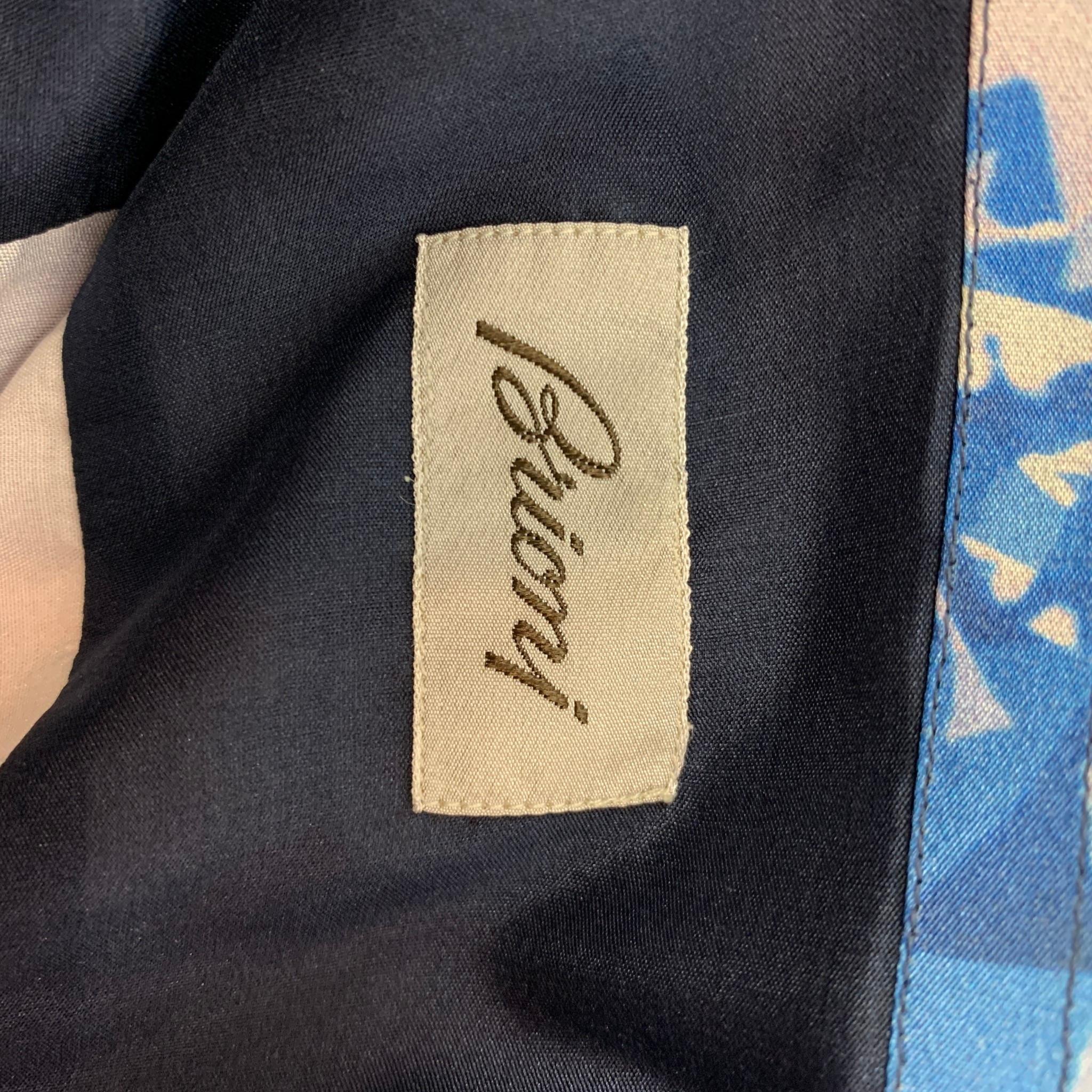 Men's BRIONI Size XXL Blue & Purple White Abstract Floral Silk Short Sleeve Shirt