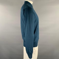 BRIONI Size XXL Blue Teal Knitted Cashmere Silk Quarter Zip Pullover