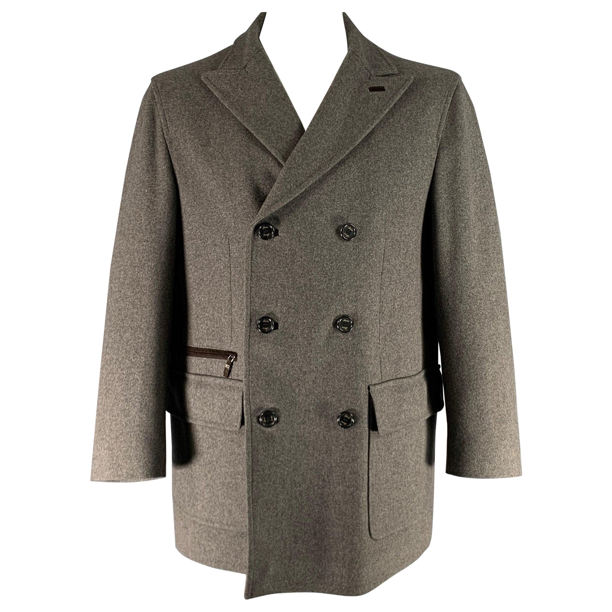 BRIONI Size XXL Grey Solid Wool Double Breasted Coat
