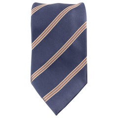 Vintage BRIONI Steel Blue & Orange Diagonal Striped Silk Tie