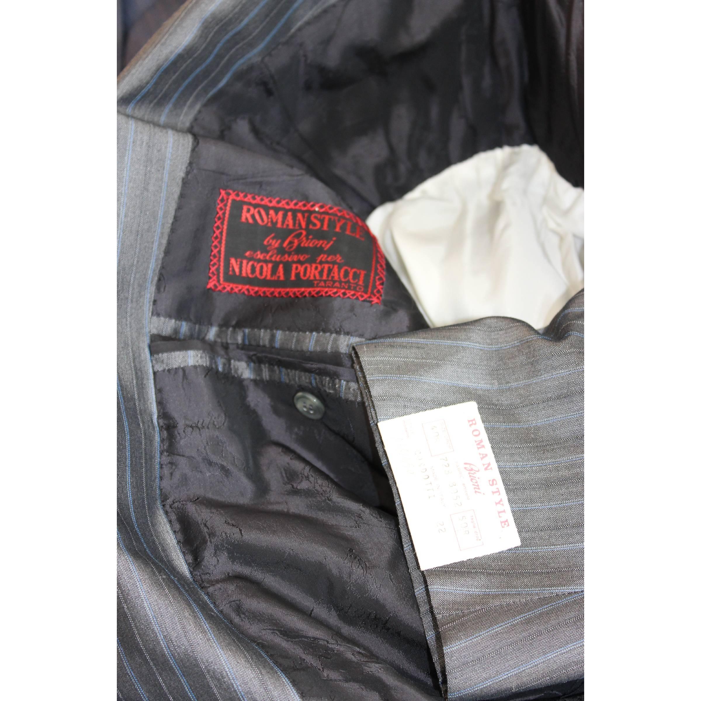 Brioni Suit Pants Jacket Trousers Pinstripe Vintage Gray Silk 5
