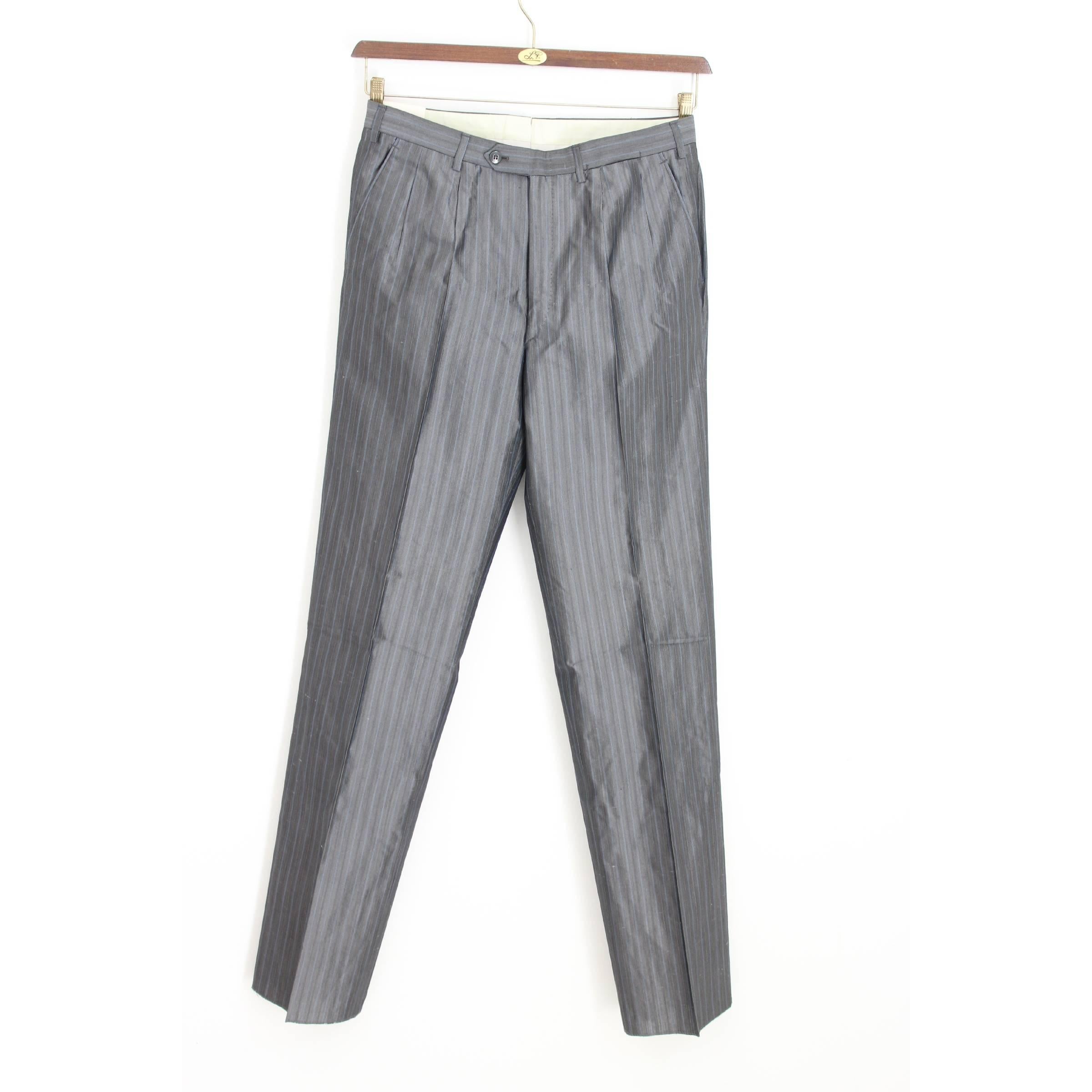 Brioni Suit Pants Jacket Trousers Pinstripe Vintage Gray Silk 1