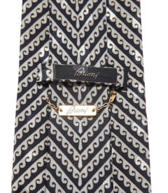 BRIONI Ties Men's Silk Tie Necktie Black Silver Gold