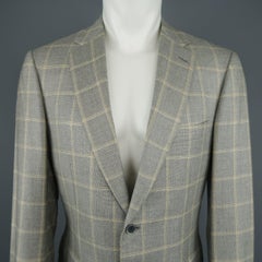 BRIONI US 40 / IT 50 Gray Window Pane Wool & Silk Blazer / Sport Coat