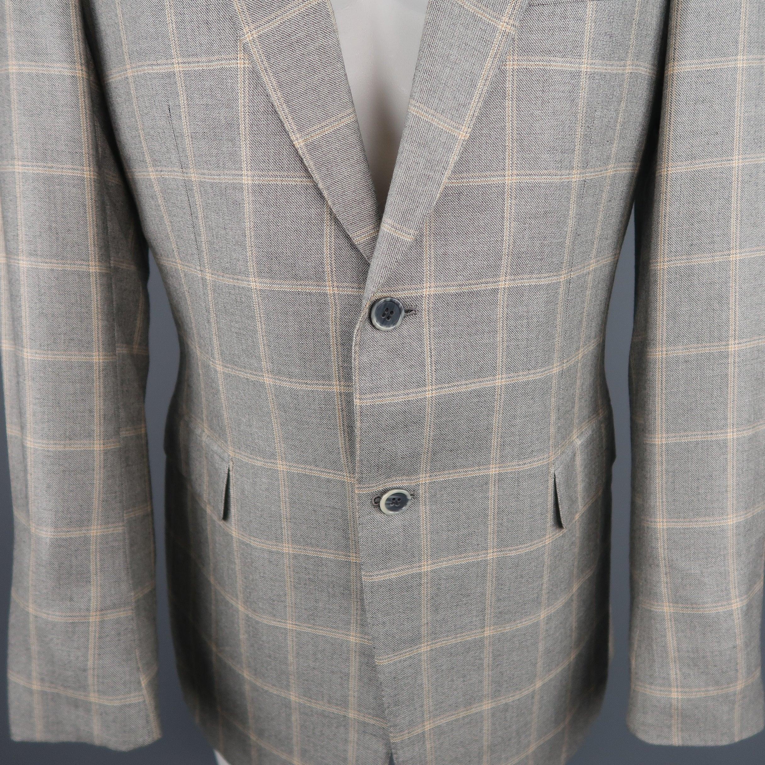 BRIONI US 40 / IT 50 Gray Window Pane Wool & Silk Blazer / Sport Coat In Excellent Condition For Sale In San Francisco, CA
