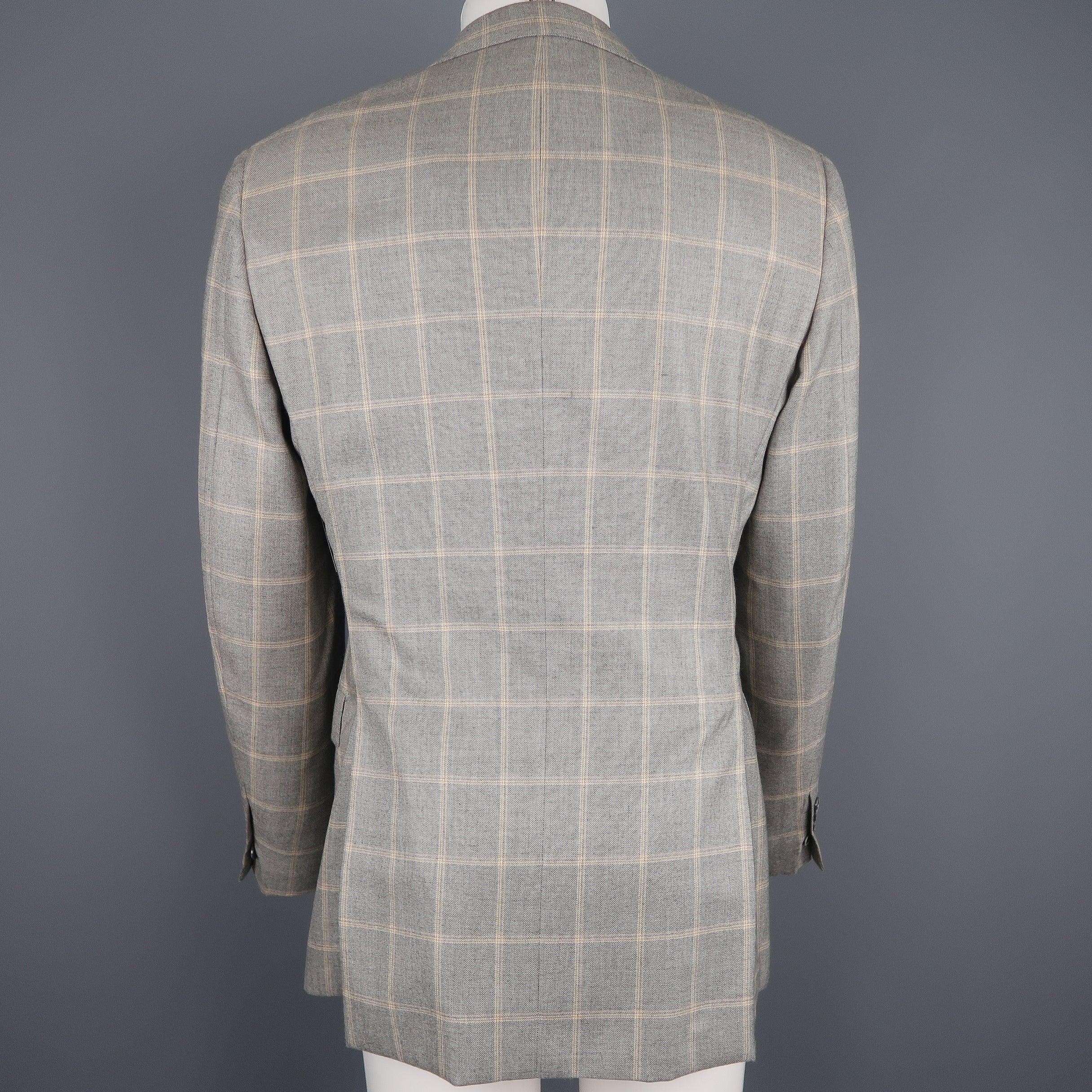 BRIONI US 40 / IT 50 Gray Window Pane Wool & Silk Blazer / Sport Coat For Sale 1