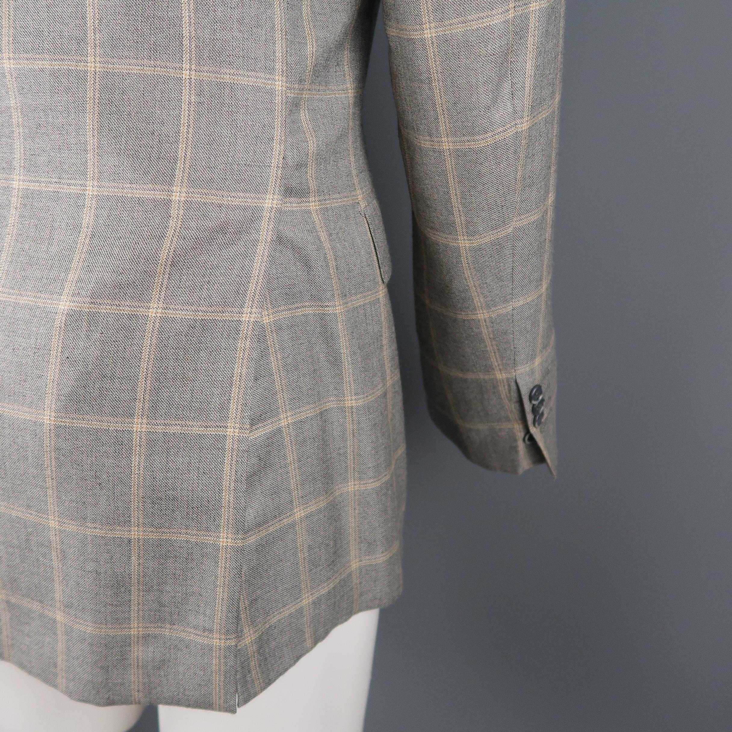BRIONI US 40 / IT 50 Gray Window Pane Wool & Silk Blazer / Sport Coat For Sale 2