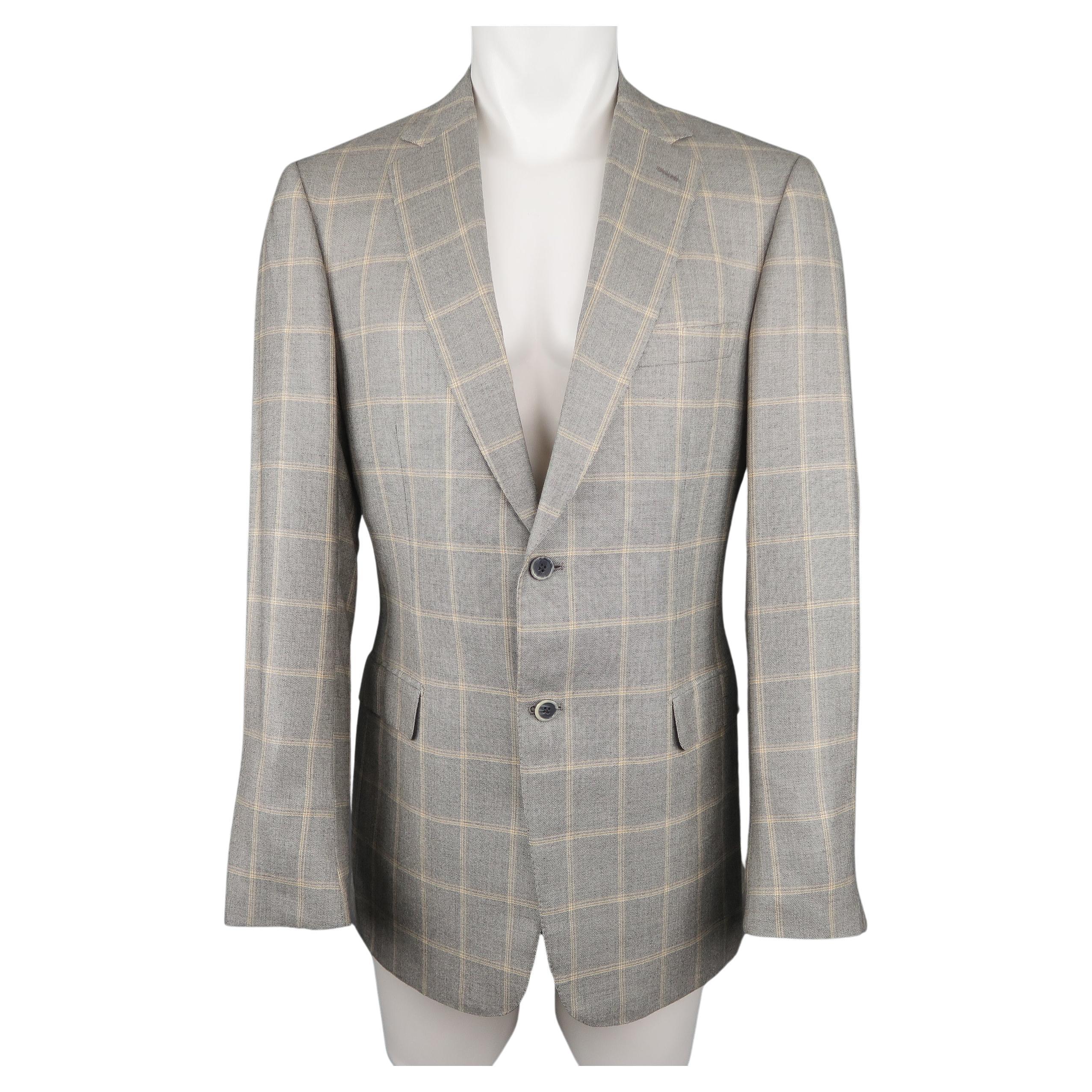 BRIONI US 40 / IT 50 Gray Window Pane Wool & Silk Blazer / Sport Coat For Sale