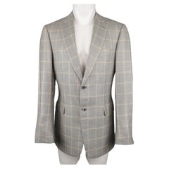 BRIONI US 40 / IT 50 Grauer Fensterhosen-Blazer aus Wolle und Seide / Sportmantel