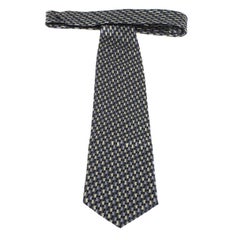 Brioni Vintage Black & Metallic Foil Print Motif Silk Tie