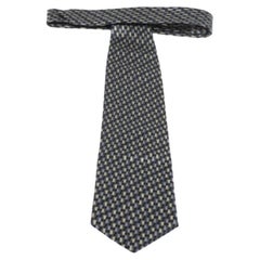 Brioni Vintage Black & Metallic Foil Print Motif Silk Tie
