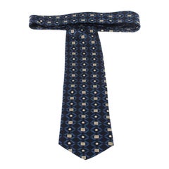 Cravatta in seta con stampa geometrica blu vintage di Brioni