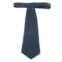 Brioni Vintage Blue & Yellow Flame Print Silk Tie (cravate en soie imprimée)