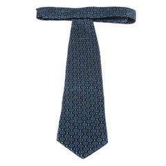 Brioni Vintage Blue & Yellow Flame Print Silk Tie