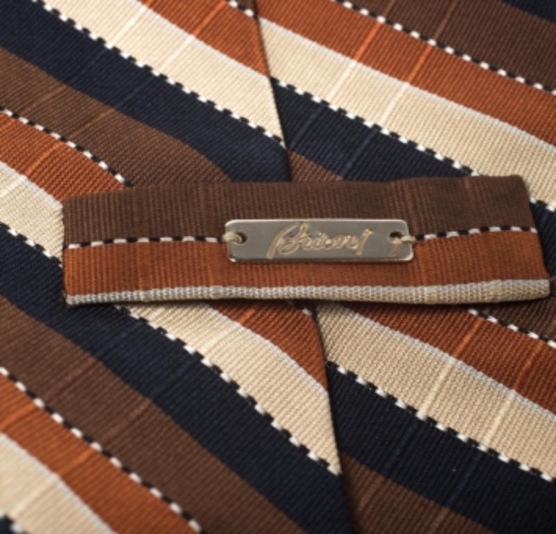 Brioni Vintage Mehrfarbig Gestreifte Jacquard Seidenkrawatte Herren im Angebot