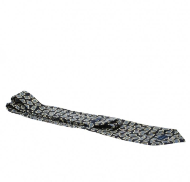 Brioni Vintage Marineblau & Gelb Bedruckte Seidenkrawatte Traditionell (Grau) im Angebot