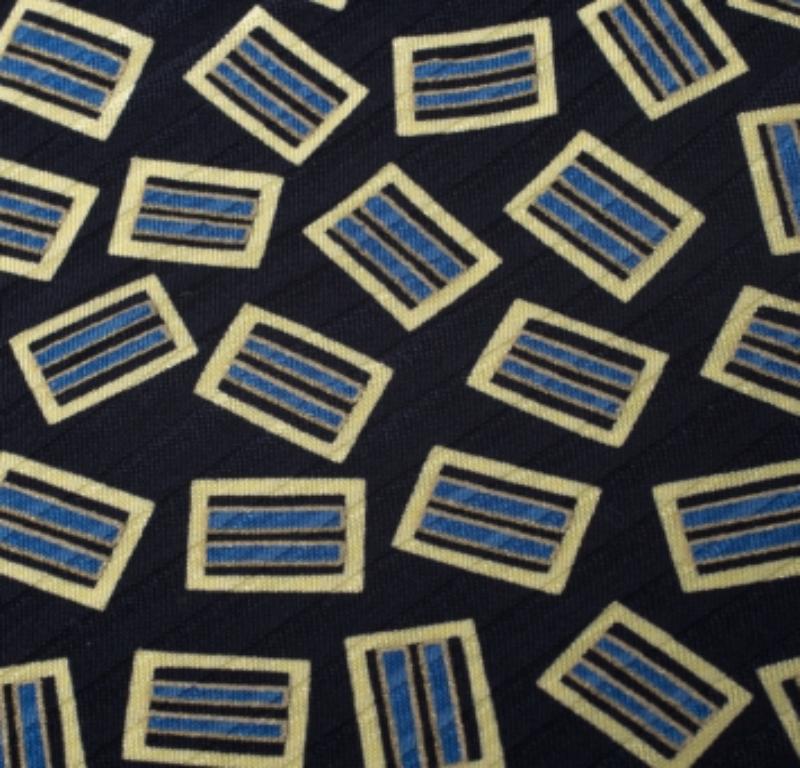 Brioni Vintage Marineblau & Gelb Bedruckte Seidenkrawatte Traditionell im Zustand „Gut“ im Angebot in Dubai, Al Qouz 2