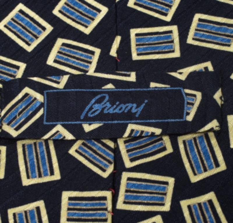 Brioni Vintage Marineblau & Gelb Bedruckte Seidenkrawatte Traditionell Herren im Angebot