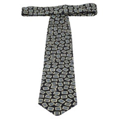 Brioni Vintage Navy Blue & Yellow Printed Silk Traditional Tie