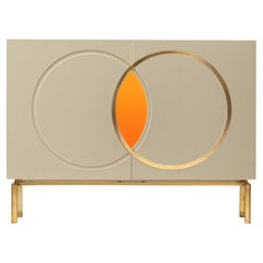 Brioni, Two-Door Sideboard with Decorative Ring Motif in Natural Brass