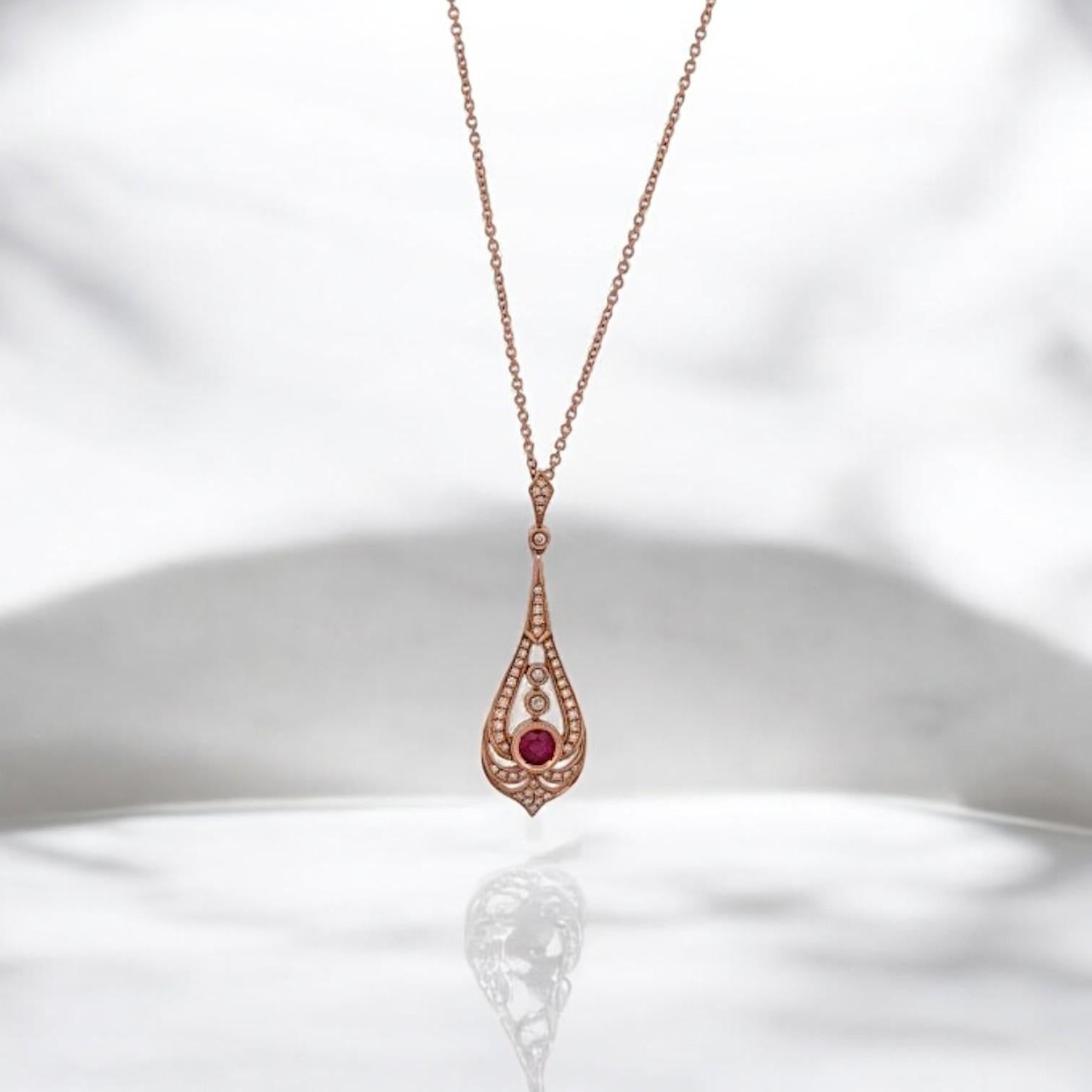 Rose Cut Calypso  Necklace, 14K Rose Gold with Diamonds, Elegant Fine Jewelry For Sale