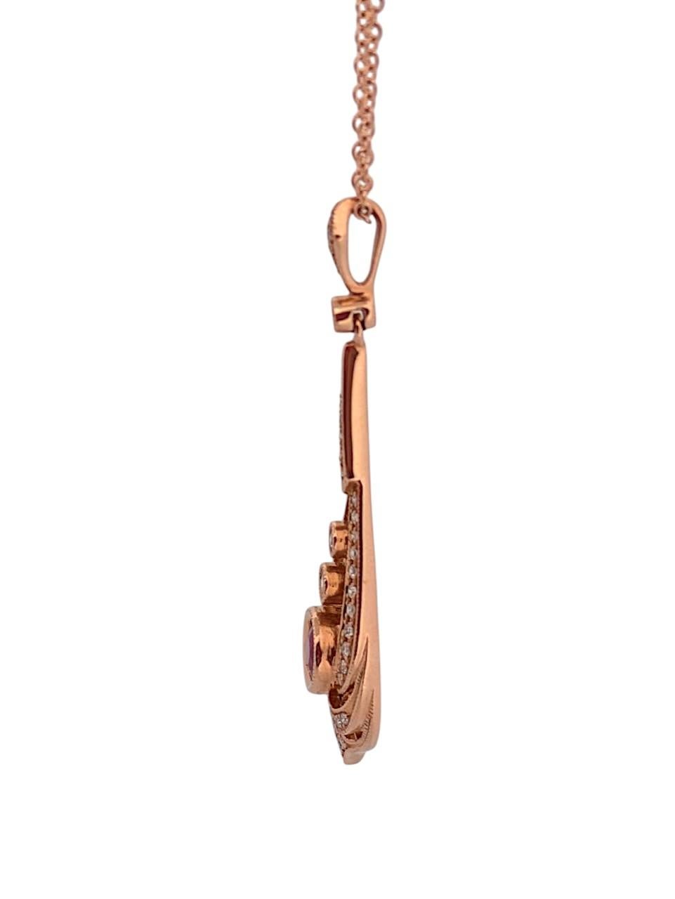 Briony  14k Rose Gold Necklace with 0.32ct Rubies & Diamonds In New Condition For Sale In Greeneville, TN