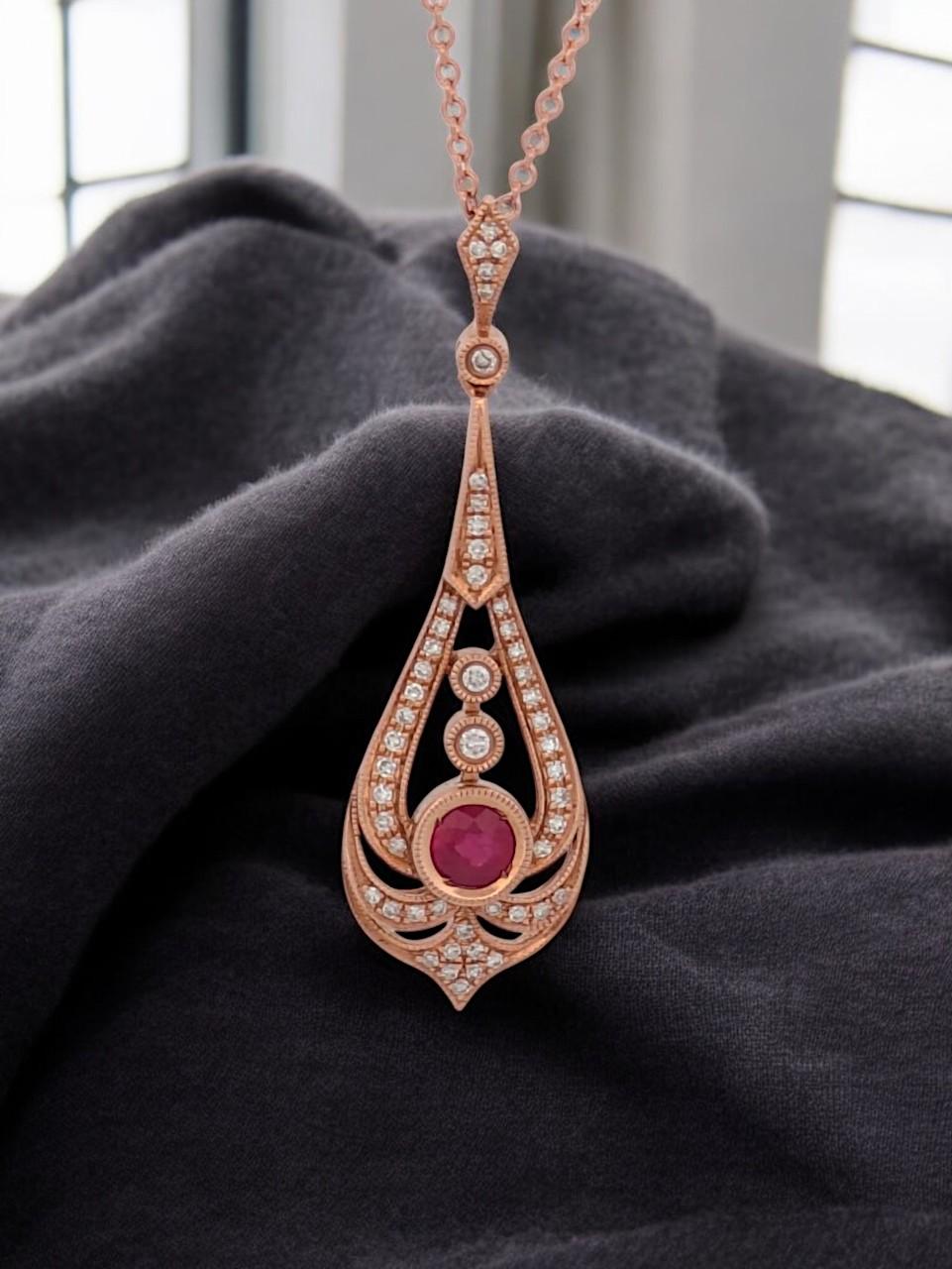 Calypso  Necklace, 14K Rose Gold with Diamonds, Elegant Fine Jewelry In New Condition For Sale In Greeneville, TN