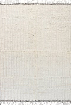 "Brique" Contemporary Moroccan Solid Cream Hand-Knotted Rug by Doris Leslie Blau