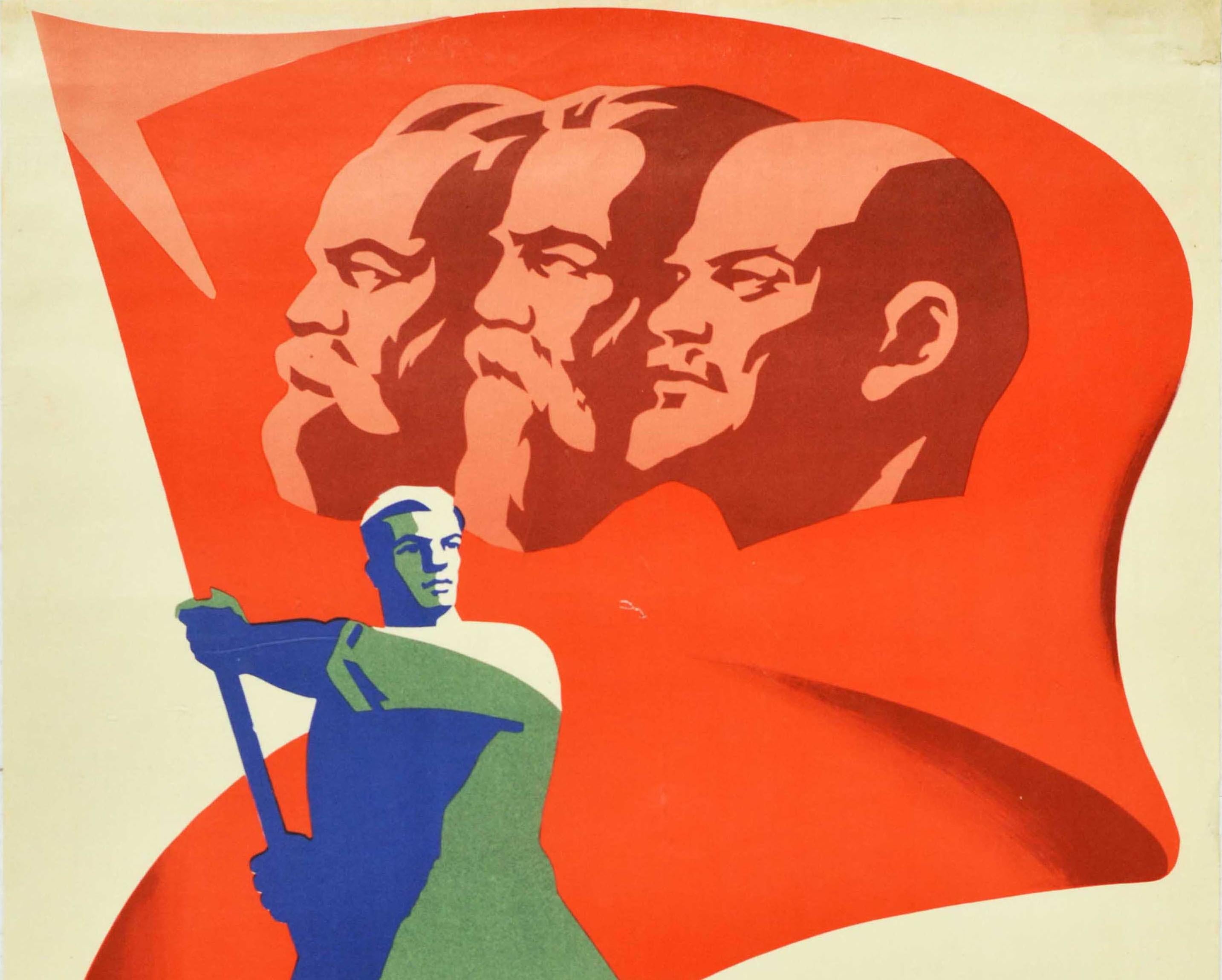 Poster originale d'epoca Rivoluzione comunista del lavoro Marx Engels Lenin URSS Pace - Print di Briskin