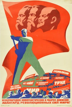 Poster originale d'epoca Rivoluzione comunista del lavoro Marx Engels Lenin URSS Pace