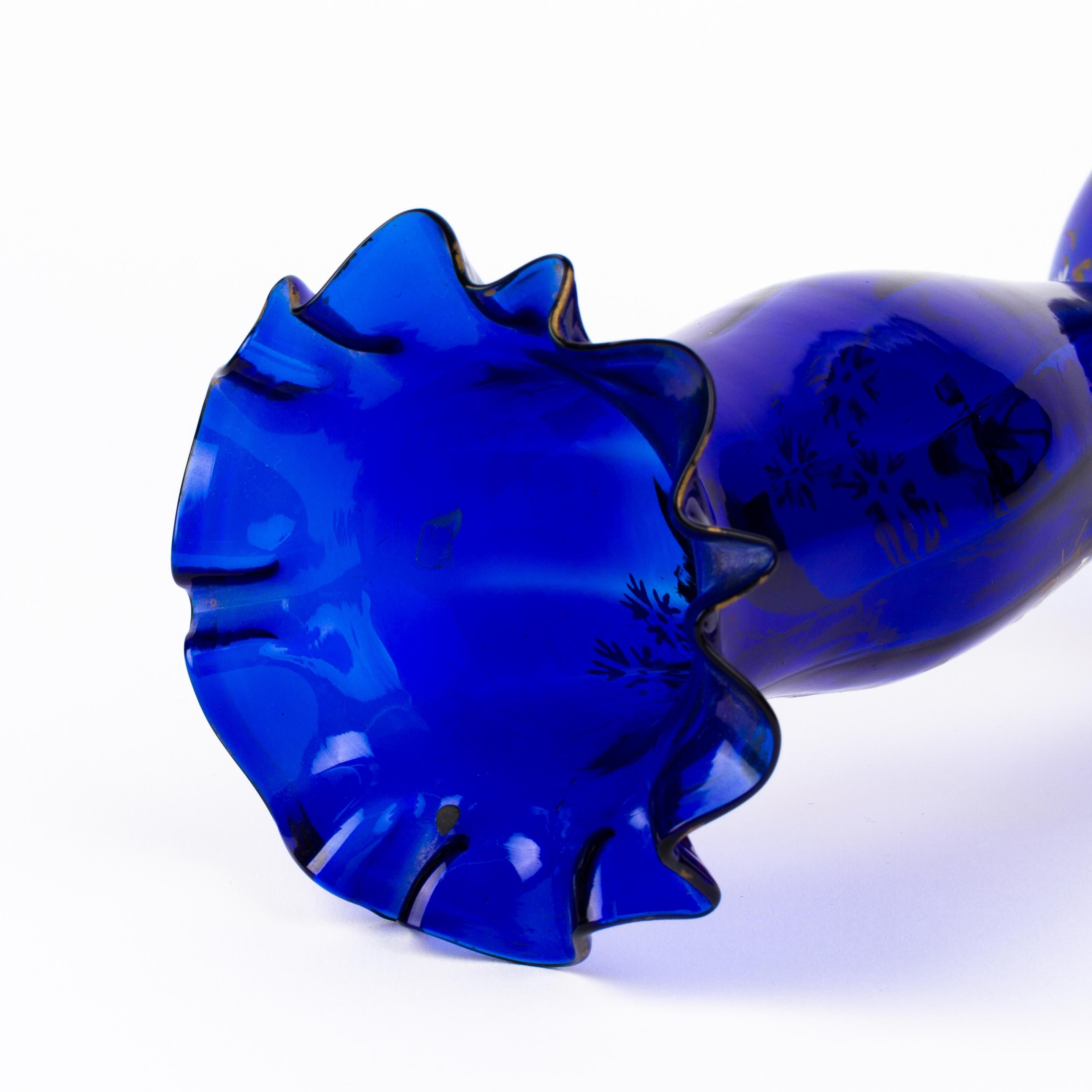 Bristol Blue Enamel Painted Glass Art Nouveau Vase 1