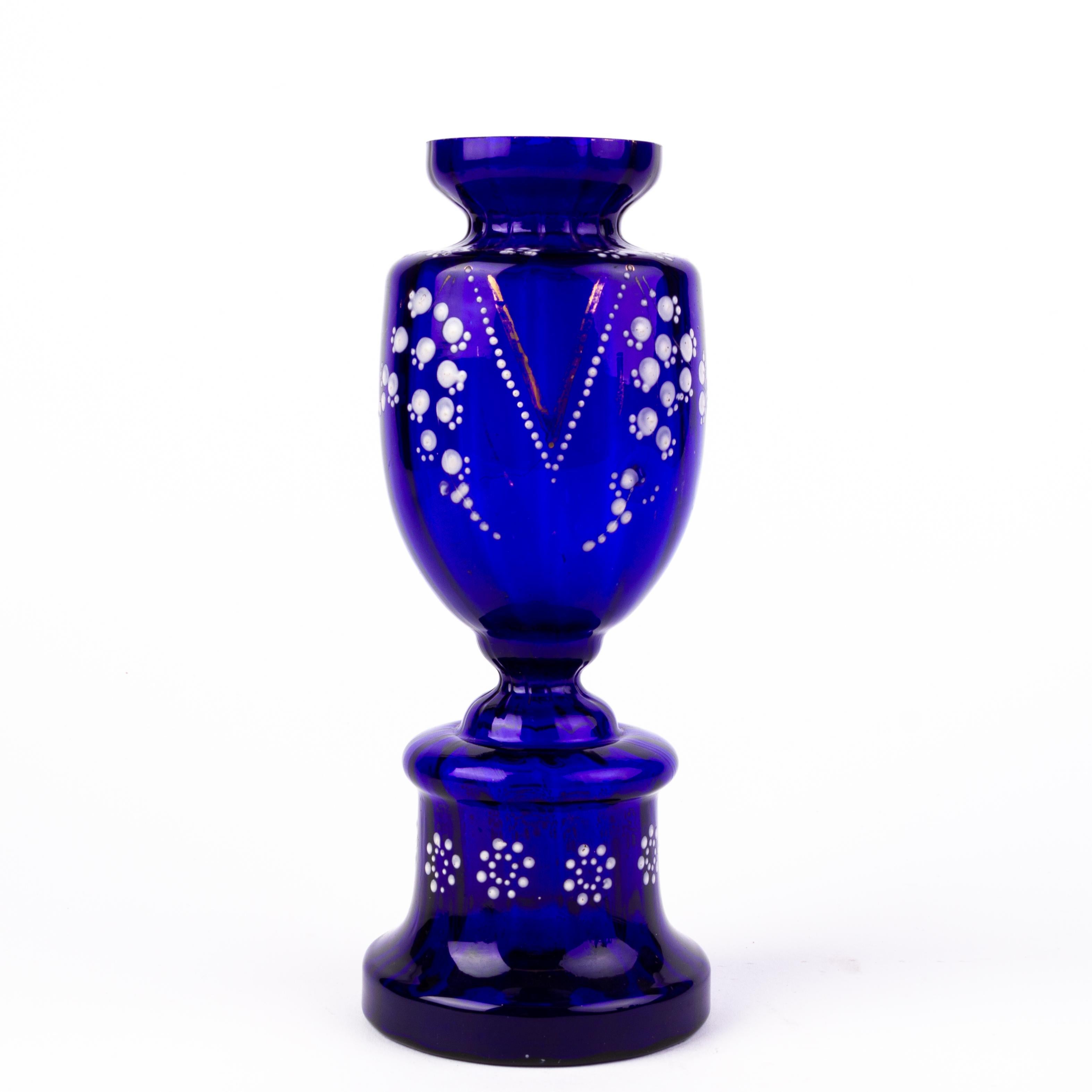Bristol Blue Glass Art Nouveau Urn Vase In Good Condition In Nottingham, GB