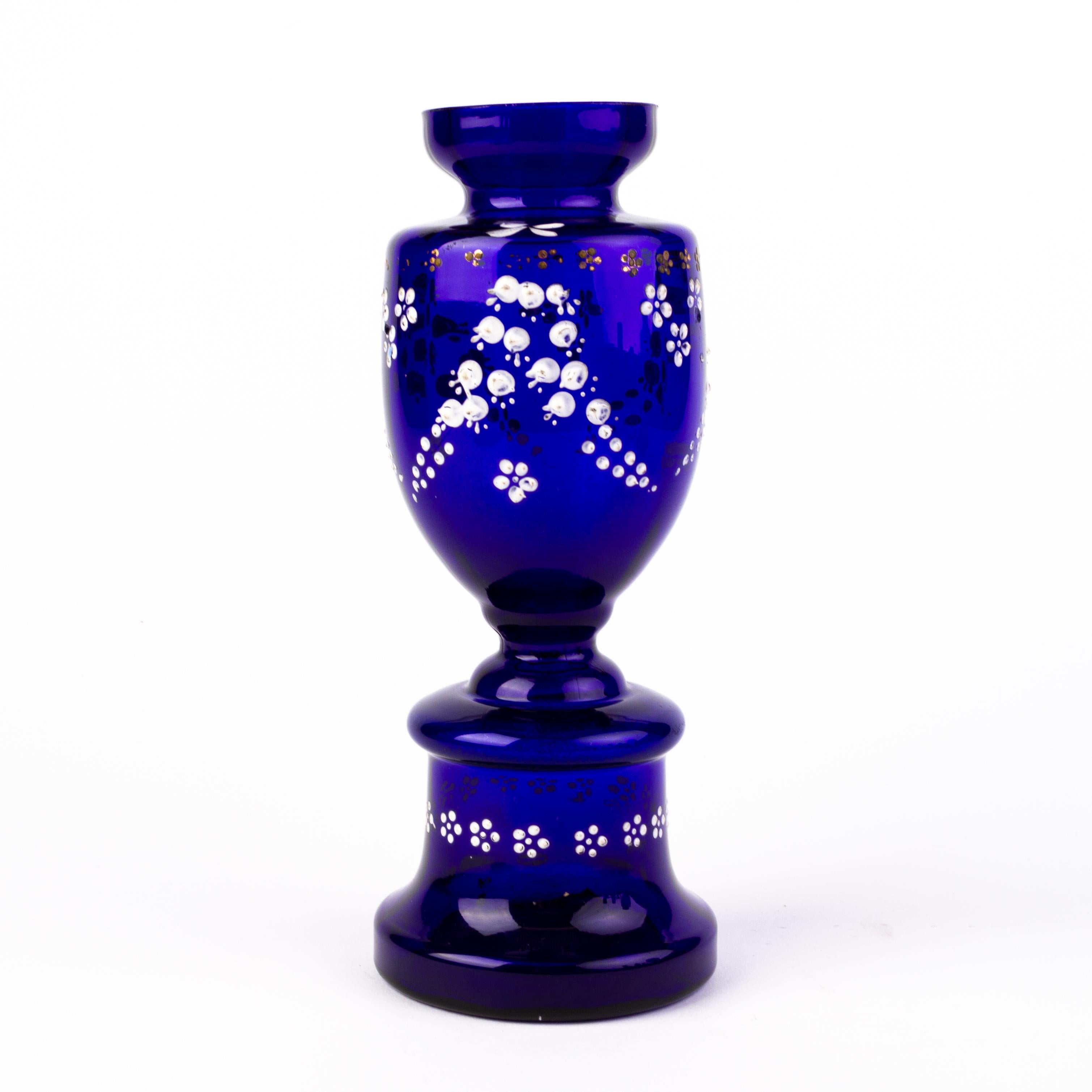 Bristol Blue Glass Art Nouveau Urn Vase In Good Condition For Sale In Nottingham, GB