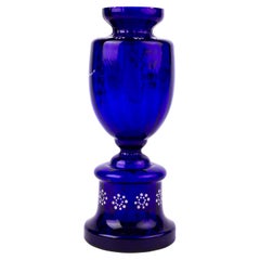 Antique Bristol Blue Glass Art Nouveau Urn Vase