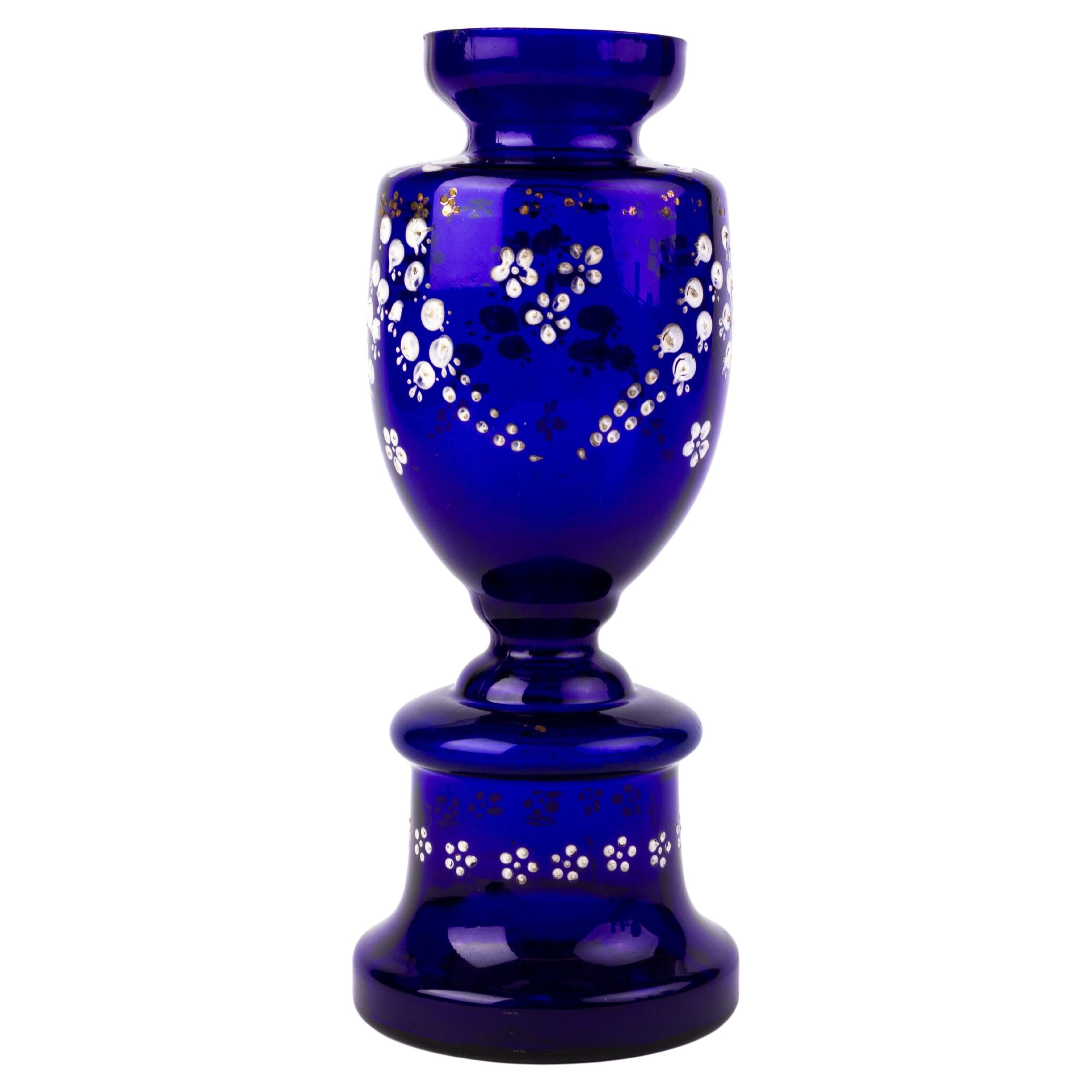 Bristol Blue Glass Art Nouveau Urn Vase For Sale