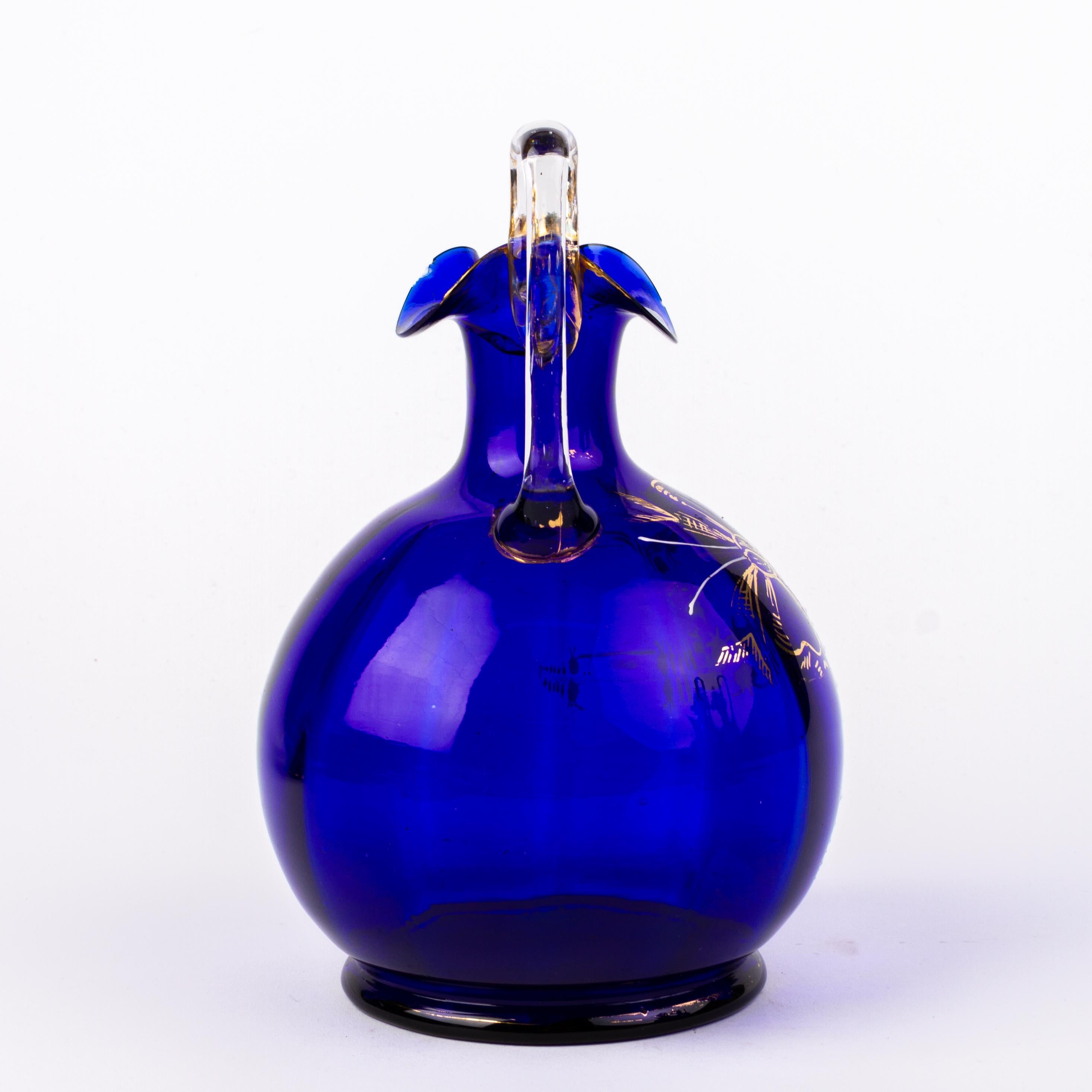 In good condition
From a private collection
Bristol Blue Victorian Enameled Glass Ewer 19th Century
