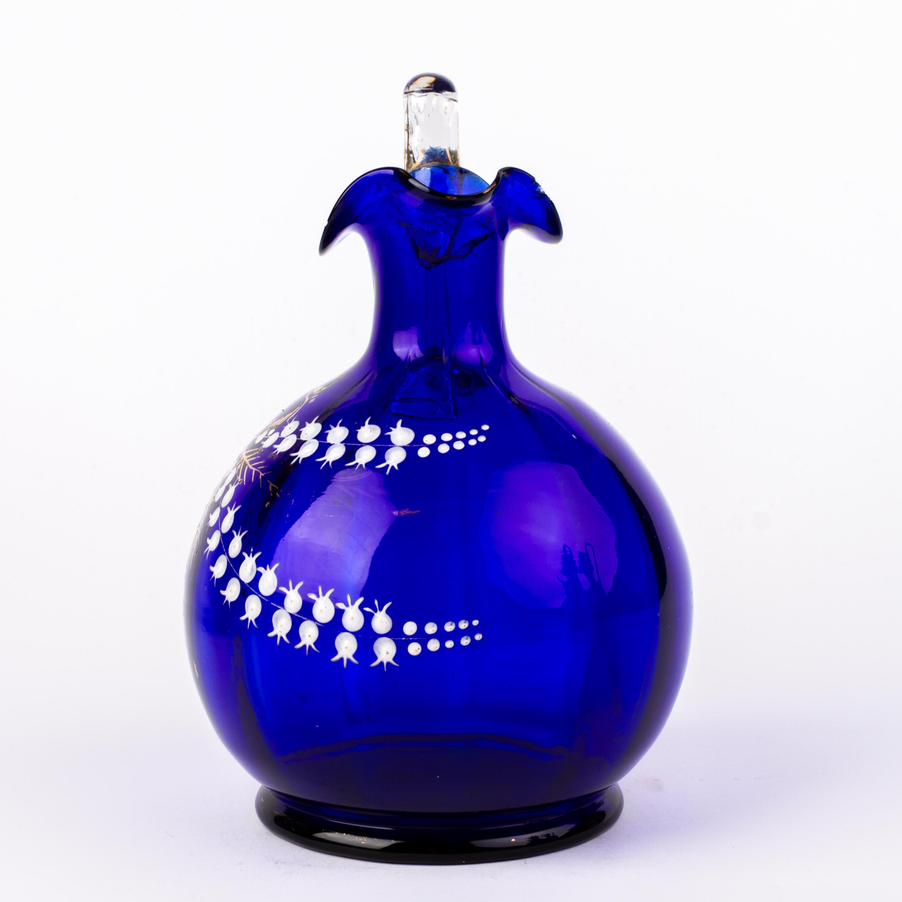 Bristol Blue Victorian Enameled Glass Ewer 19th Century 1
