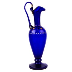 Bristol Blue Victorian Enameled Glass Ewer 19th Century